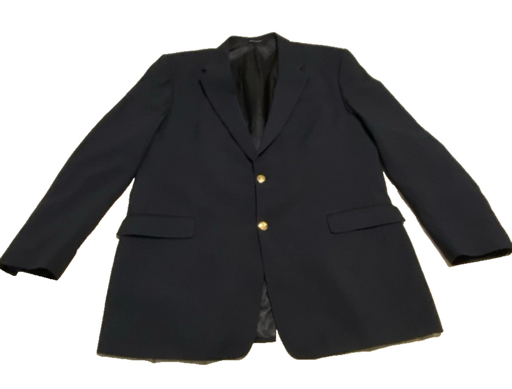 Austin Reed -London England Navy Sport Coat Size 46L Black Gold Buttons Office